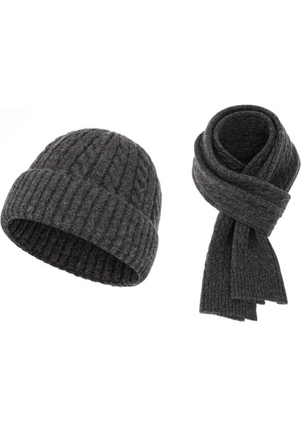 Sonbahar ve Kış Modası Sıcak Kaşmir Atkı Şapka Seti Kadın Örme Yün Şapka Atkı Iki Parçalı Erkek (Yurt Dışından)