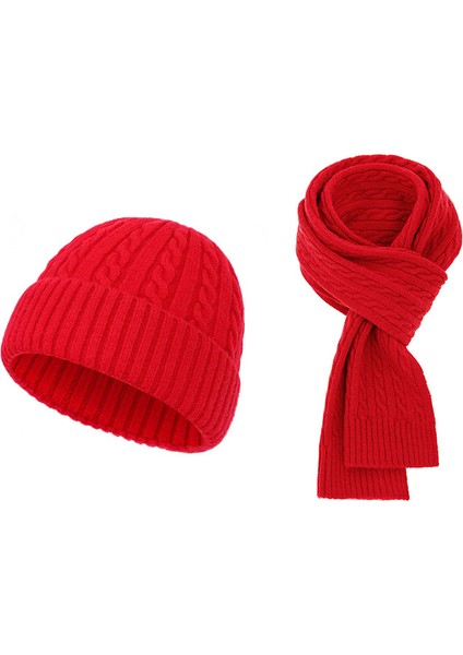 Sonbahar ve Kış Modası Sıcak Kaşmir Atkı Şapka Seti Kadın Örme Yün Şapka Atkı Iki Parçalı Erkek (Yurt Dışından)