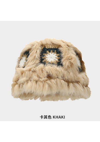 Tavşan Saç U Aslan Şapka Kadın Sonbahar ve Kış Sevimli Sıcak Peluş Balıkçı Şapka Yüzünü Göstermek Küçük Kova Şapka Kürklü Havza Şapka (Yurt Dışından)