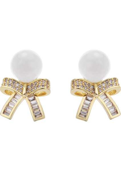 ADORE-R0288 Kadınlar Için Altın Zirkonyum Fiyonk Küpeler (Yurt Dışından)