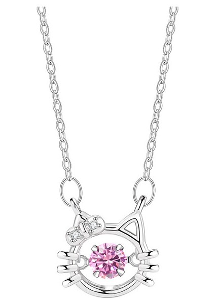 R3533 Gümüş Kedi Zirkon Kolye (Yurt Dışından)