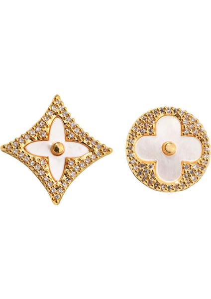 ADORE-R0605 Altın Asimetrik Zirkonyum Kabuk Küpe (Yurt Dışından)