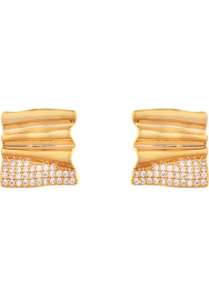 ADORE-R0600 Altın Tonlarında Kare Zirkon Taşlı Küpeler (Yurt Dışından)