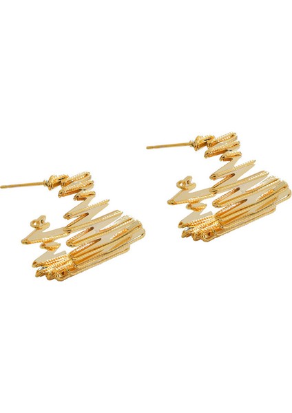 ADORE-R0540 Altın Düzensiz Bükümlü Çizgili Çivi Küpe (Yurt Dışından)