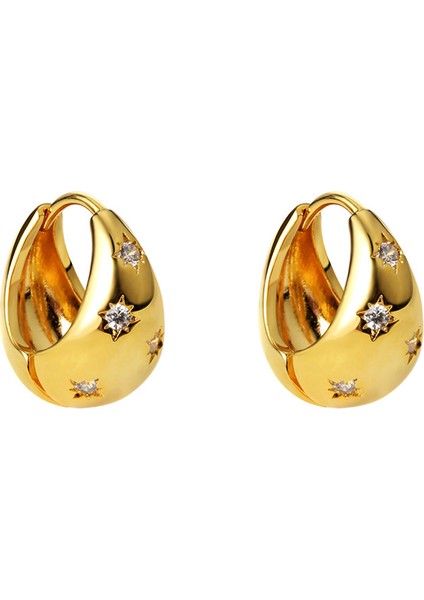 ADORE-R0269 Altın Yuvarlak Sekiz Köşeli Yıldız Zirkonyum Küpeler (Yurt Dışından)