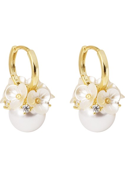 ADORE-R0249 Altın Çiçek Inci Kadın Küpeleri (Yurt Dışından)