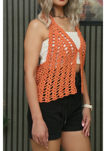 Kadın El Örgüsü Yazlık Askılı Bluz