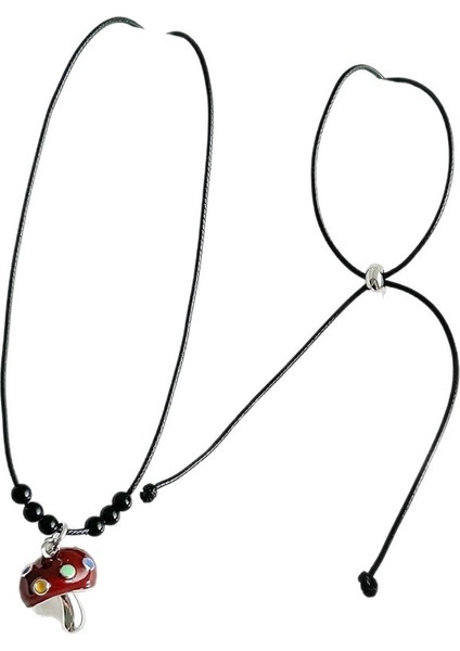 Kadınlar Için Sırlı Kolye Ucu ve Siyah Bağcıklı Kolye ile Sevimli Kırmızı Kazak Zinciri (Yurt Dışından)