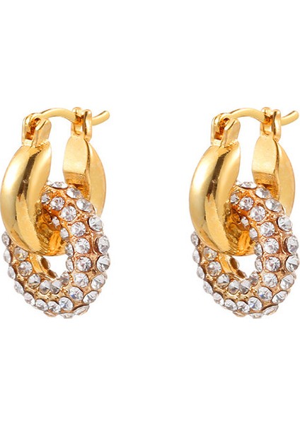 ADORE-A-200 Altın Tonlarında Zirkon Taşlı Geometrik Yuvarlak Küpeler (Yurt Dışından)