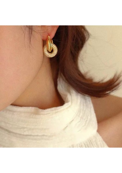 ADORE-A-200 Altın Tonlarında Zirkon Taşlı Geometrik Yuvarlak Küpeler (Yurt Dışından) fiyatları