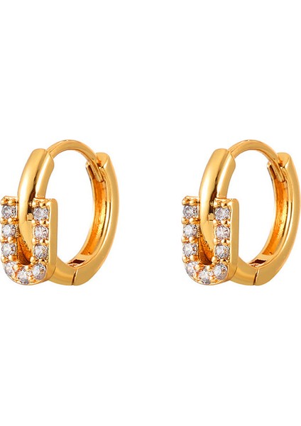 ADORE-A-1344 Altın Tonlarında Zirkonyum U Şeklinde At Nalı Sırtlı Küpeler (Yurt Dışından)