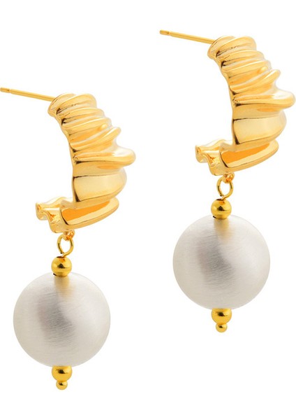 ADORE-R0413 Altın ve Gümüş Kontrast Fırçalanmış Top Küpe (Yurt Dışından)