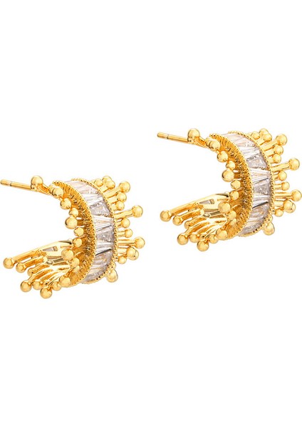 ADORE-R0619 Kadınlar Için Altın C Şeklinde Zirkonyum Küpe (Yurt Dışından)