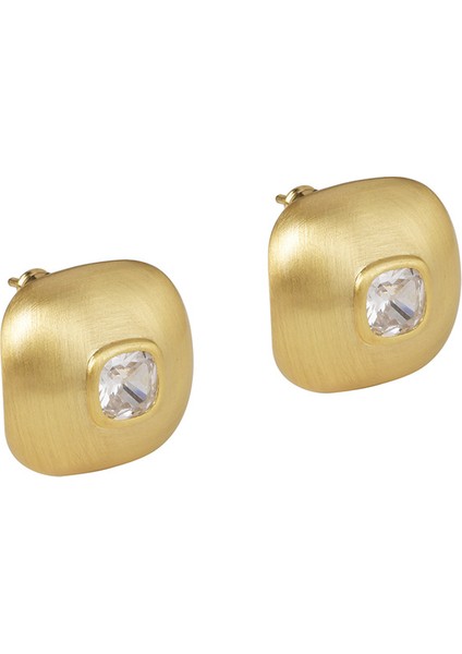 ADORE-R0277 Altın Fırçalanmış Kare Kadın Küpe (Yurt Dışından)