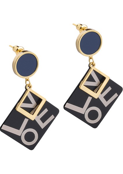 ADORE-R0108 Altın Geometrik Kare Harfli Çivi Küpeler (Yurt Dışından)