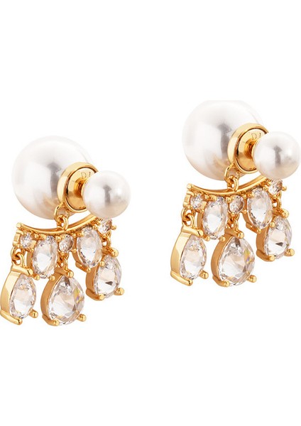 ADORE-R0636 Altın Tonlarında Inci ve Zirkon Taşlı Damla Küpeler (Yurt Dışından)