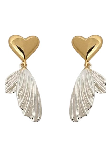 ADORE-A-566 Altın Asimetrik Kanatlı Kalp Küpe (Yurt Dışından)