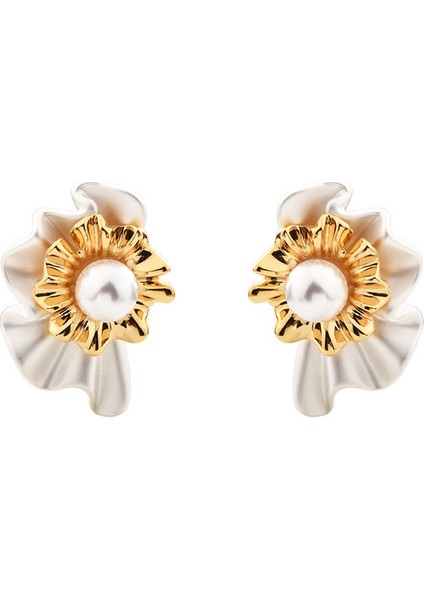 ADORE-R0631 Altın Moda Kontrast Çiçek Inci Küpe (Yurt Dışından)