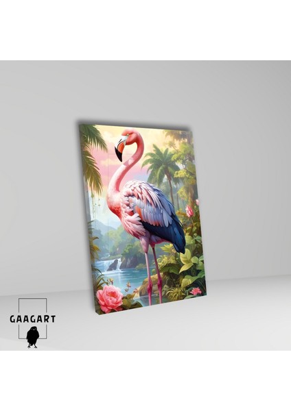 Tekli Dikey Kanvas Tablo Yüksek Kaliteli Renkli Flamingo ve Gül fiyatları