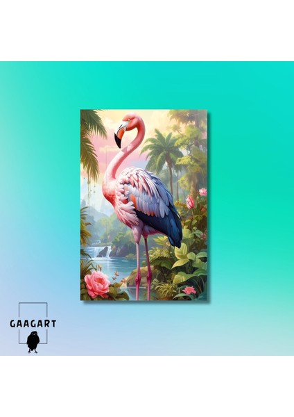 Tekli Dikey Kanvas Tablo Yüksek Kaliteli Renkli Flamingo ve Gül modelleri