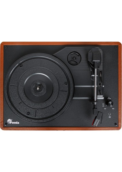 FM-102 Kahverengi Hoparlörlü Bluetoothlu Pikap Plak Çalar