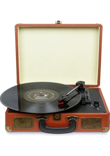 FM-102 Kahverengi Hoparlörlü Bluetoothlu Pikap Plak Çalar