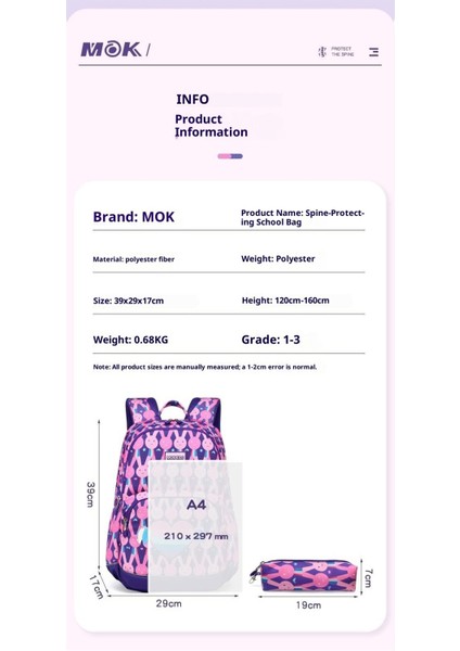 Mok Ilkokul Öğrencileri Okul Çantası 1-3-6 Sınıf Kız Hafif Omuz Çantası Çocuk Sırt Çantası Kalem Çantası Seti (Yurt Dışından) fırsatları