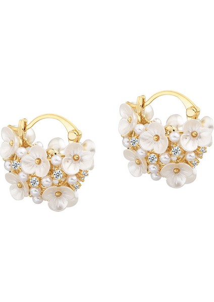 ADORE-R0651 Altın Tonlarında Zirkon Taşlı Inci Çiçek Küpeler (Yurt Dışından)