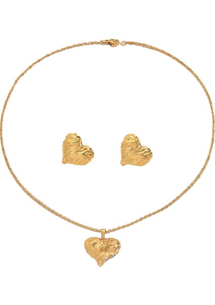 ADORE0052 Altın Pileli Aşk Tasarımlı Takı Seti (Yurt Dışından)