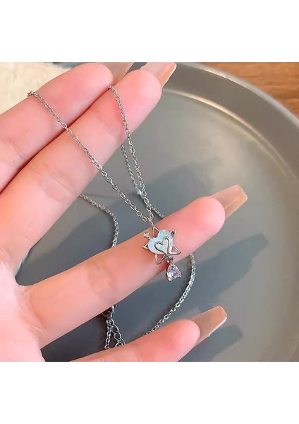 R5264 Gümüş Kalp Yıldız Zirkonya Kolye (Yurt Dışından) fiyatları