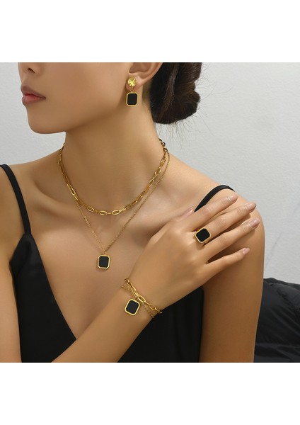 ADORE0030 Siyah Kare Dekoratif Takı Seti (Yurt Dışından) fiyatları