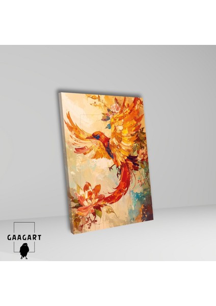 Tekli Dikey Kanvas Tablo Sanatsal Yağlı Boya Görünümlü Anka Kuşu fiyatları