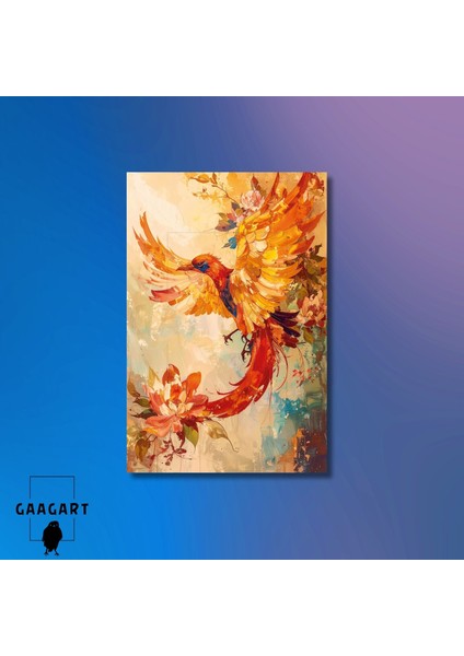 Tekli Dikey Kanvas Tablo Sanatsal Yağlı Boya Görünümlü Anka Kuşu modelleri