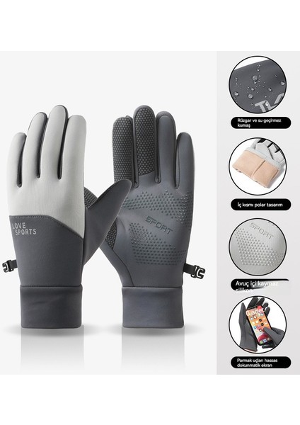 Sonbahar-Kış Hafif Geçirmez Su Geçirmez Kaymaz Dokunmatik Ekranlı Kış Dış Mekan Sporları Bisiklet Yünlü Kalın Isıtmalı Eldiven (Yurt Dışından)