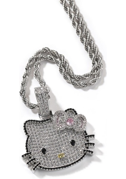 Sevimli Hip-Hop Tarzı Küçük Çizgi Film Kedi Kolye Ucu Basit Kazak Zincir Kolye (Yurt Dışından)