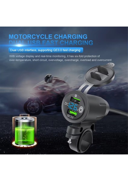 Rider Gidona Monte Raf Araba Şarj Cihazı Çift USB Araba Şarj Soketi Hızlı Şarj Qc3.0 Motosiklet Şarj Cihazı Voltaj Göstergeli A (Yurt Dışından) fiyatları
