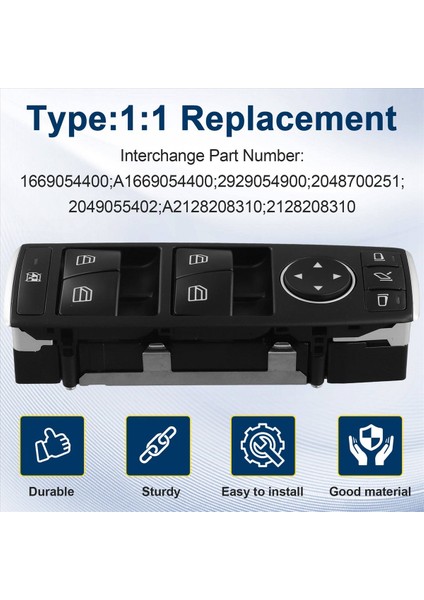 Mercedes-Benz C200 C260 E260 E300 Için A2049055402 A2049055402 A1669054400 ile Sol Araba Güç Penceresi Anahtarı Ana Panel (Yurt Dışından) modelleri
