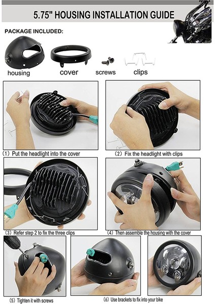 5-3/4 Inç 5,75 Inç Motosiklet Far Muhafaza Kovası Motosiklet Aksesuarları Için Siyah (Yurt Dışından) modelleri