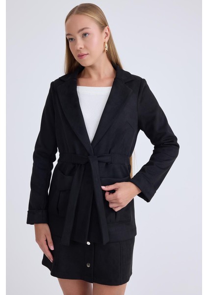 Belden Bağlamalı Süet Ceket