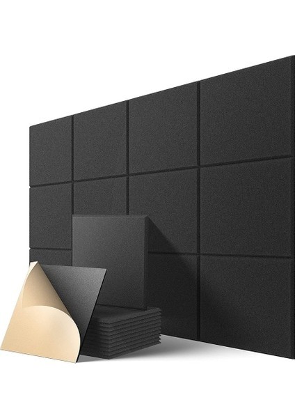 Kendinden Yapışkanlı Akustik Paneller 12 , 12 x 12 x 0,4 Inç Ses Geçirmez Dolgu, Ev Için Ses Emici Panel, Siyah (Yurt Dışından)