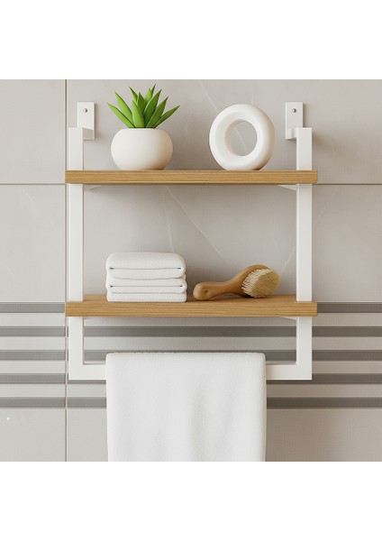 40x20 cm Banyo Rafı Duvara Monte Havluluk 2 Katlı Dekoratif Düzenleyici Organizer Beyaz Metal fiyatları