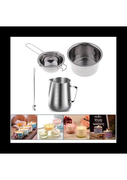 8 Set Paslanmaz Çelik Çift Kazan Uzun Saplı Balmumu Eritme Potu Sürahi ve Karıştırma Kaşık Mum Sabun Yapımı (Yurt Dışından) fiyatları