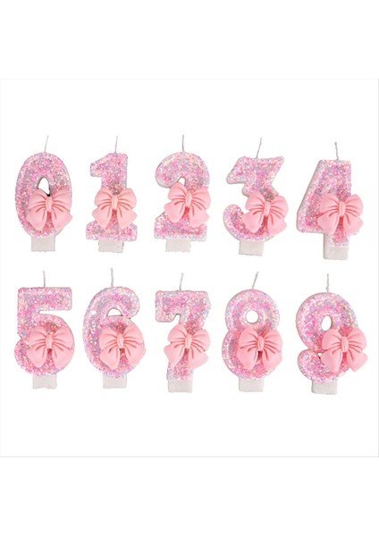 Numara Kek Dekorasyon Mumlar Sevimli Pembe Yay Bebek Doğum Günü Pastası Topper Dekorasyon Parti Malzemeleri 0-9 Dijital Mum (Yurt Dışından)