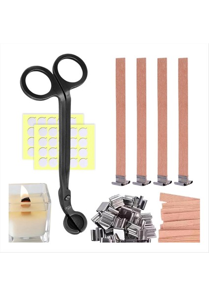151PCS Mum Yapım Seti - Mum Için Mum Için Metal Tabanlı Ahşap Mum Fitiller Mumlar Için Dumansız Ahşap Fitiller (Yurt Dışından)