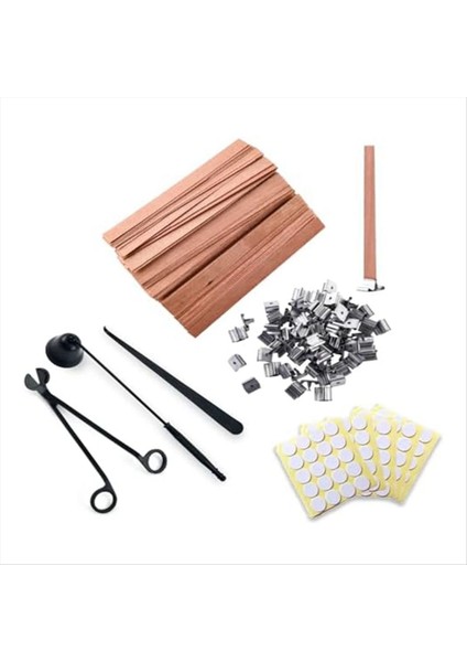 100 Adet 5 1 x 0 5 Inç Ahşap Mum Fitiller Dıy Mum Yapımı Için Demir Standı ile Mum Düzeltici Seti (Yurt Dışından)