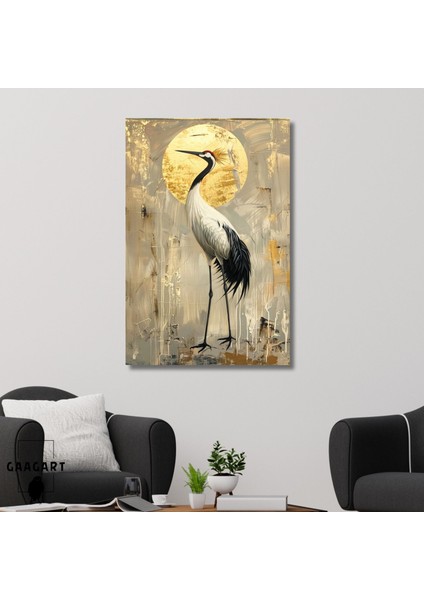 Tekli Dikey Kanvas Tablo Ak Balıkçıl Illüstrasyonu