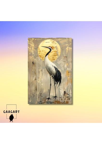 Tekli Dikey Kanvas Tablo Ak Balıkçıl Illüstrasyonu modelleri