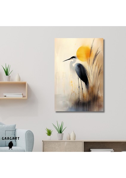 Tekli Dikey Kanvas Tablo Soyut Ak Balıkçıl Illüstrasyonu