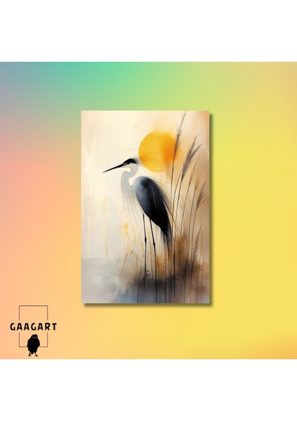 Tekli Dikey Kanvas Tablo Soyut Ak Balıkçıl Illüstrasyonu modelleri