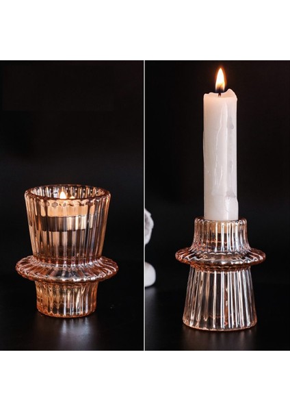 Cam Mum Tutucular Konik Şamdan Tutucu 2 Farklı Boyutlar Modern Yivli Tasarım Mum Tutucu Düğün Dekoru B (Yurt Dışından) indirimleri